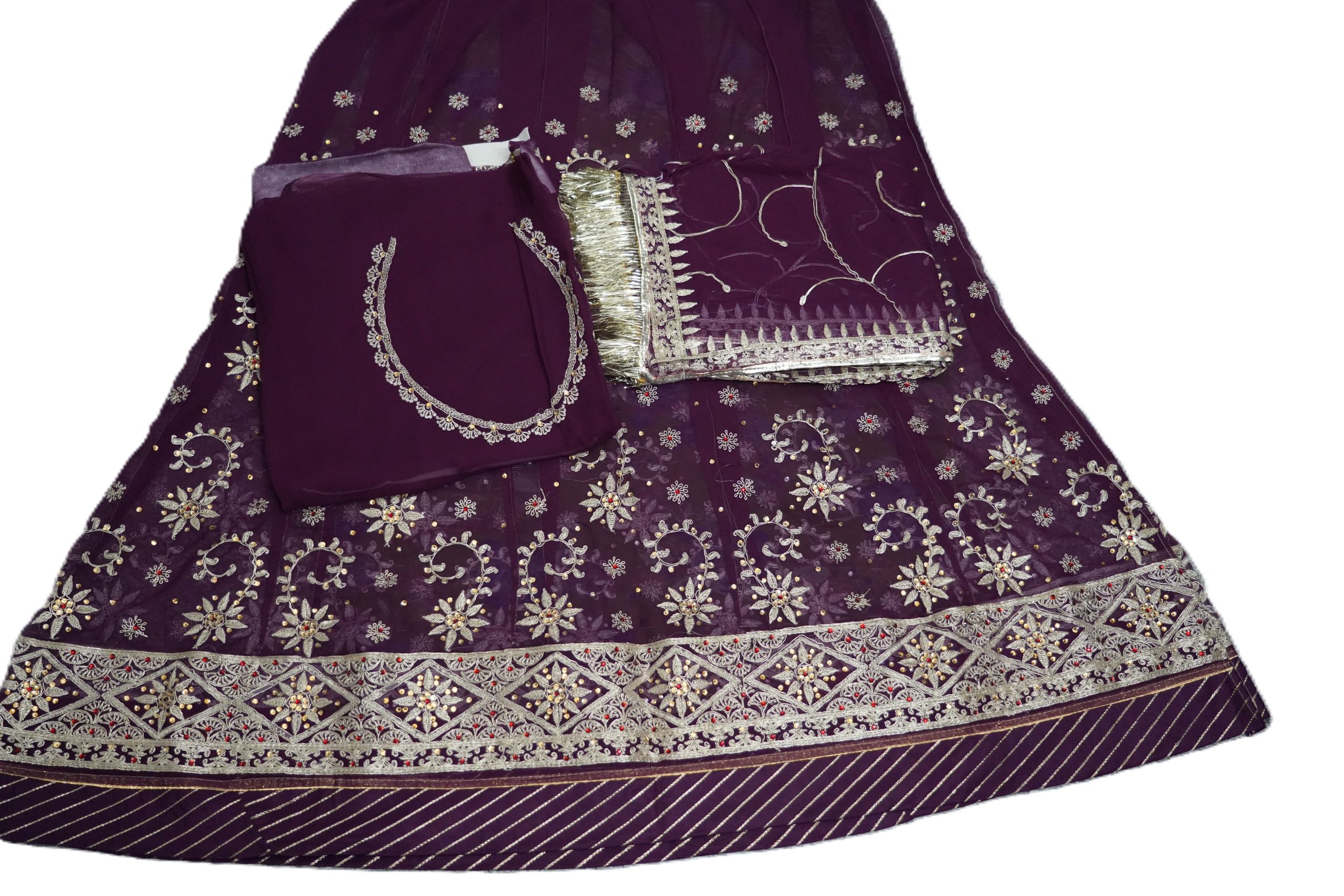 Zari Half Pure Wedding Rajputi Poshak In Dark Wine Color. - Image 5