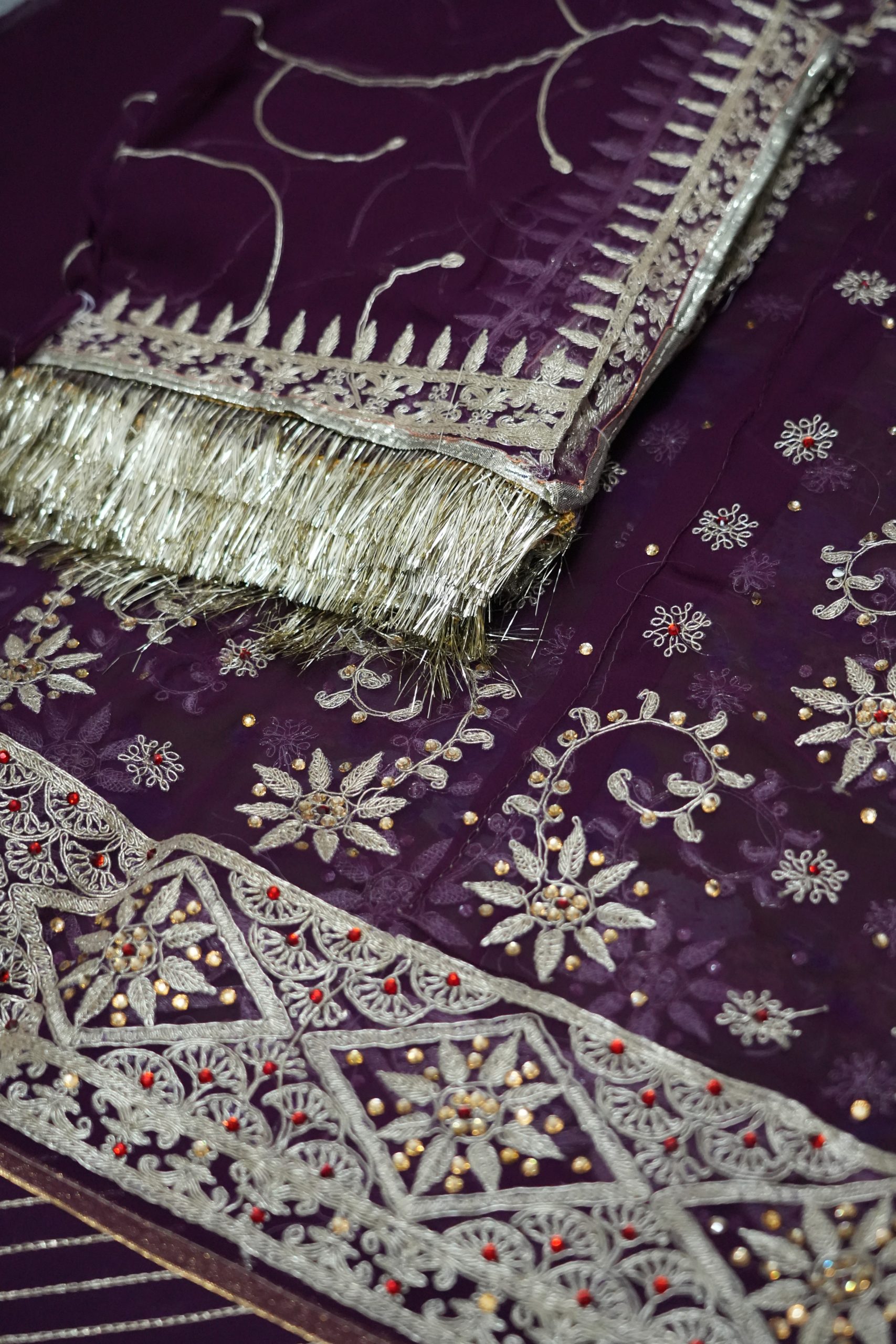 Zari Half Pure Wedding Rajputi Poshak In Dark Wine Color. - Image 4