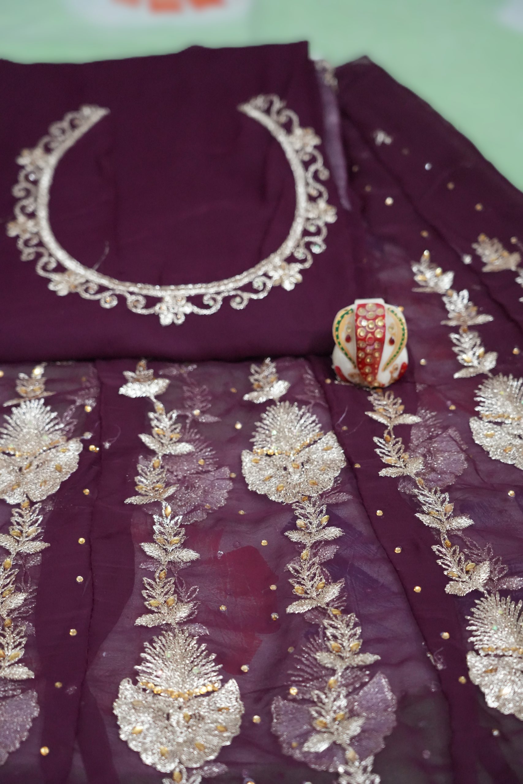Zari Half Pure Wedding Rajputi Poshak In Dark Wine Color. - Image 2
