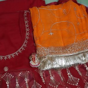 Red Colour poshak with Yellow Odhna (Roshani)