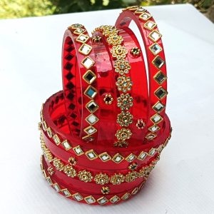 Rajasthani Red Bridal Bangles | Rajputi Chuda Set with Kundan & Golden Stone Work | Traditional Wedding & Festive Wear.