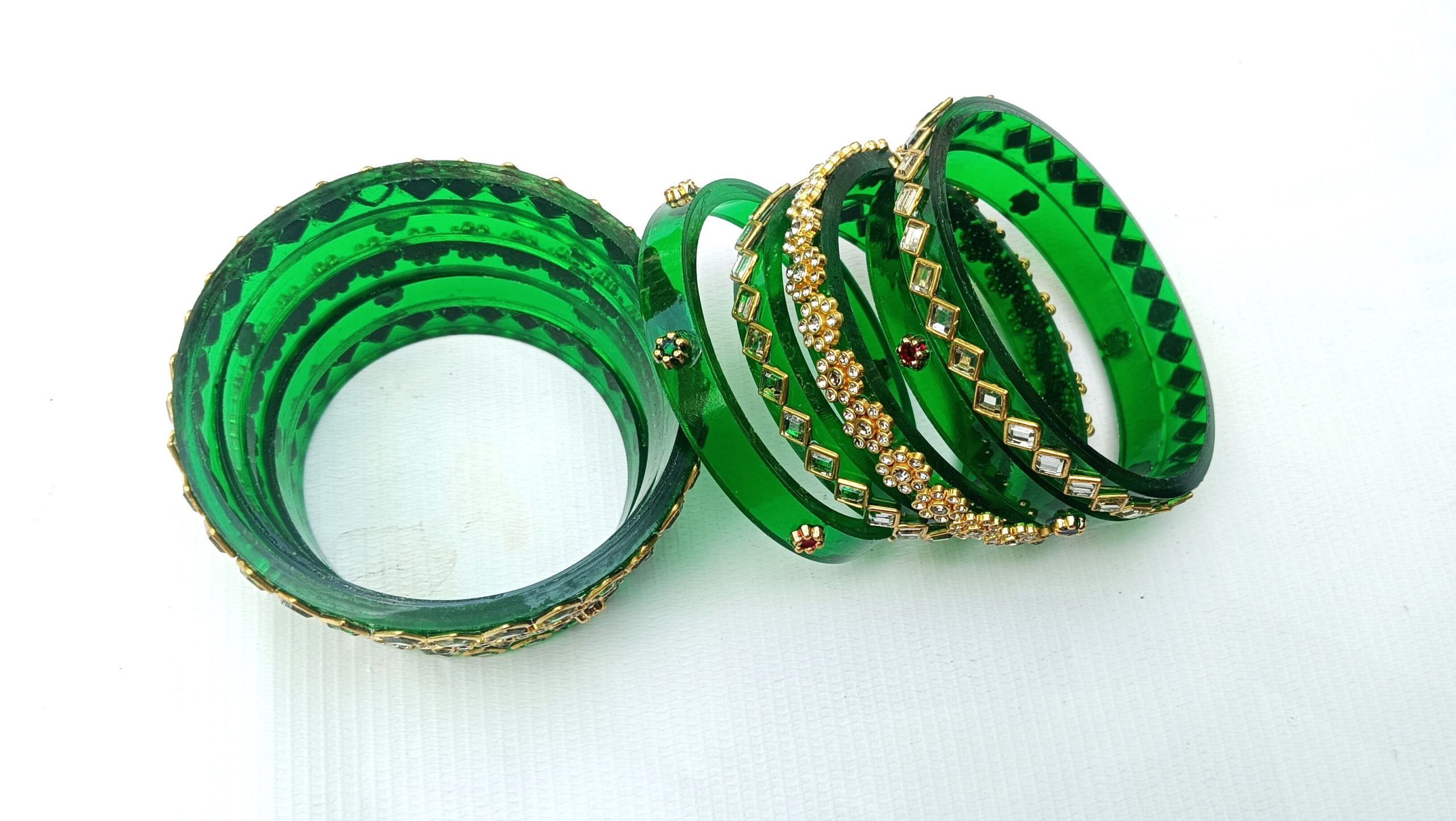 Green Bridal Bangles Rajputi Chuda Set with Kundan & Golden Stone Work , Traditional Wedding & Festive Wear. - Image 3