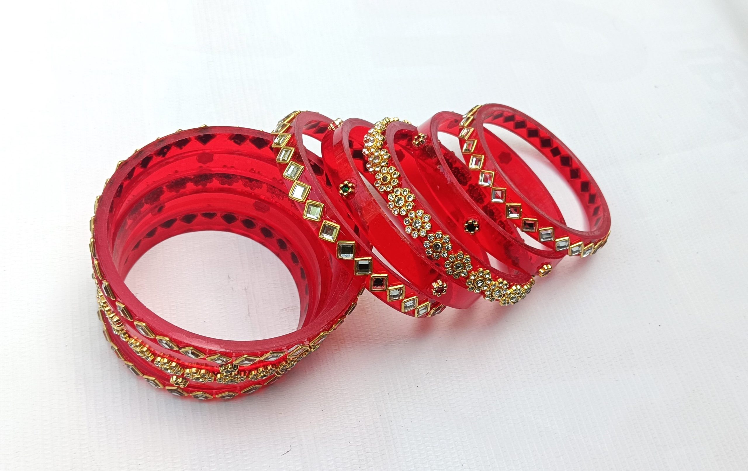 Rajasthani Red Bridal Bangles | Rajputi Chuda Set with Kundan & Golden Stone Work | Traditional Wedding & Festive Wear. - Image 2