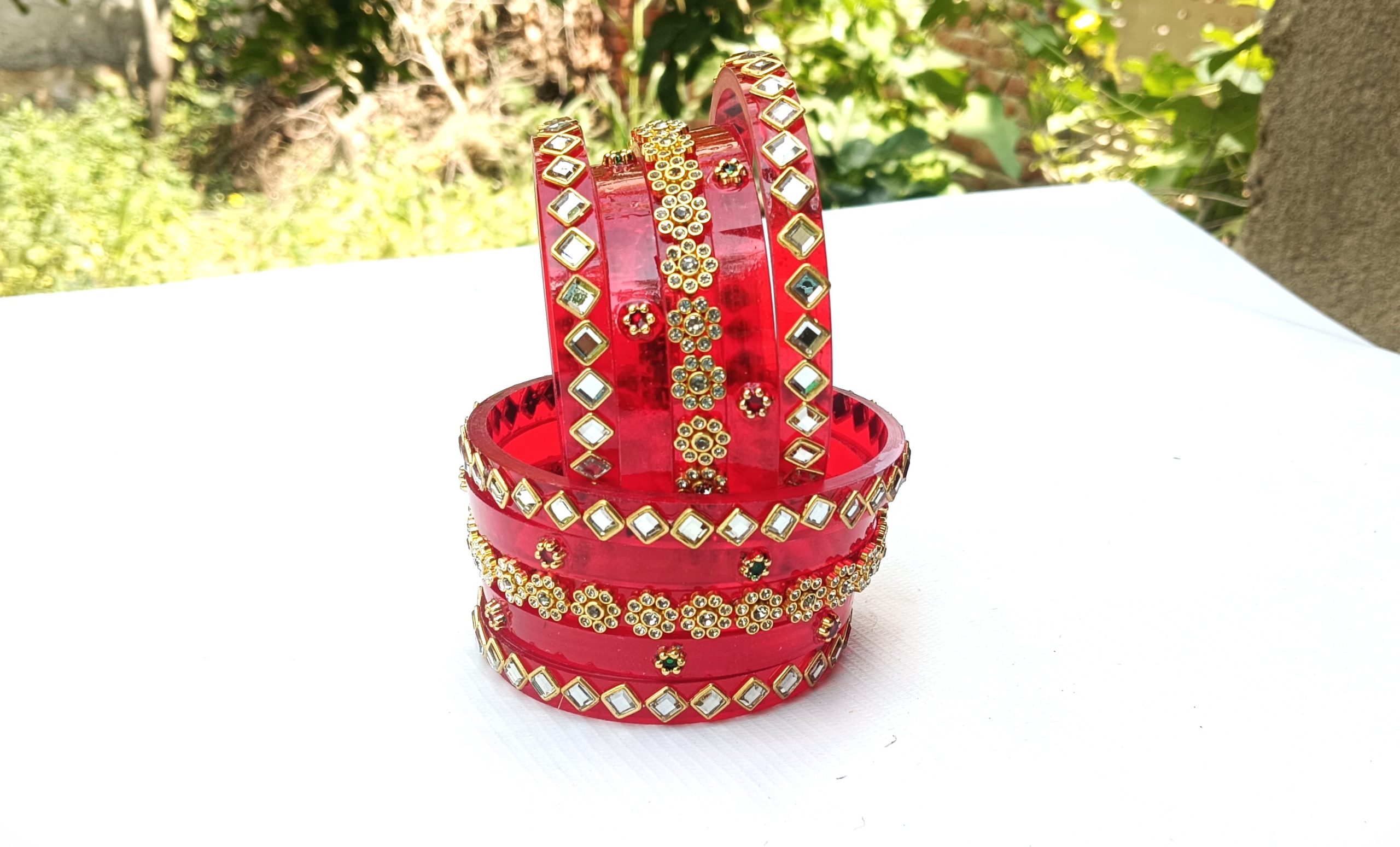 Rajasthani Red Bridal Bangles | Rajputi Chuda Set with Kundan & Golden Stone Work | Traditional Wedding & Festive Wear. - Image 3