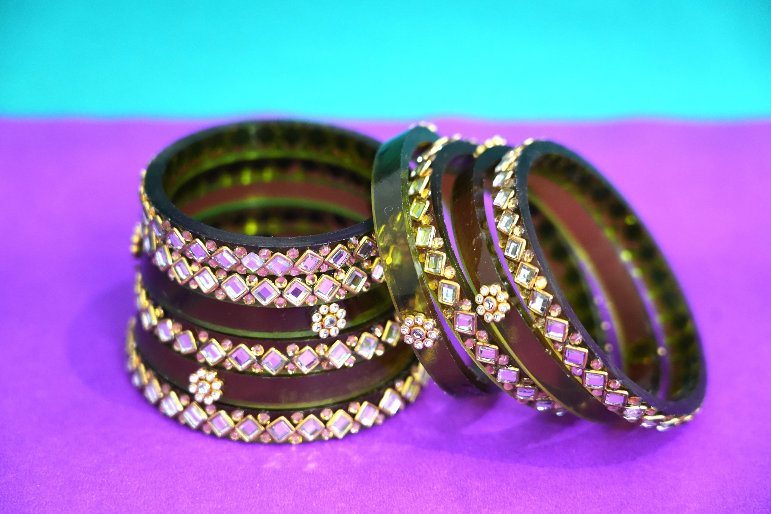 Rajasthani Green-Golden Bridal Bangles | Rajputi Chuda Set with Kundan & Stone Work | Traditional Wedding & Festive Wear. - Image 2