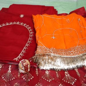 Red Poshak with yellow odhna (4 Side)