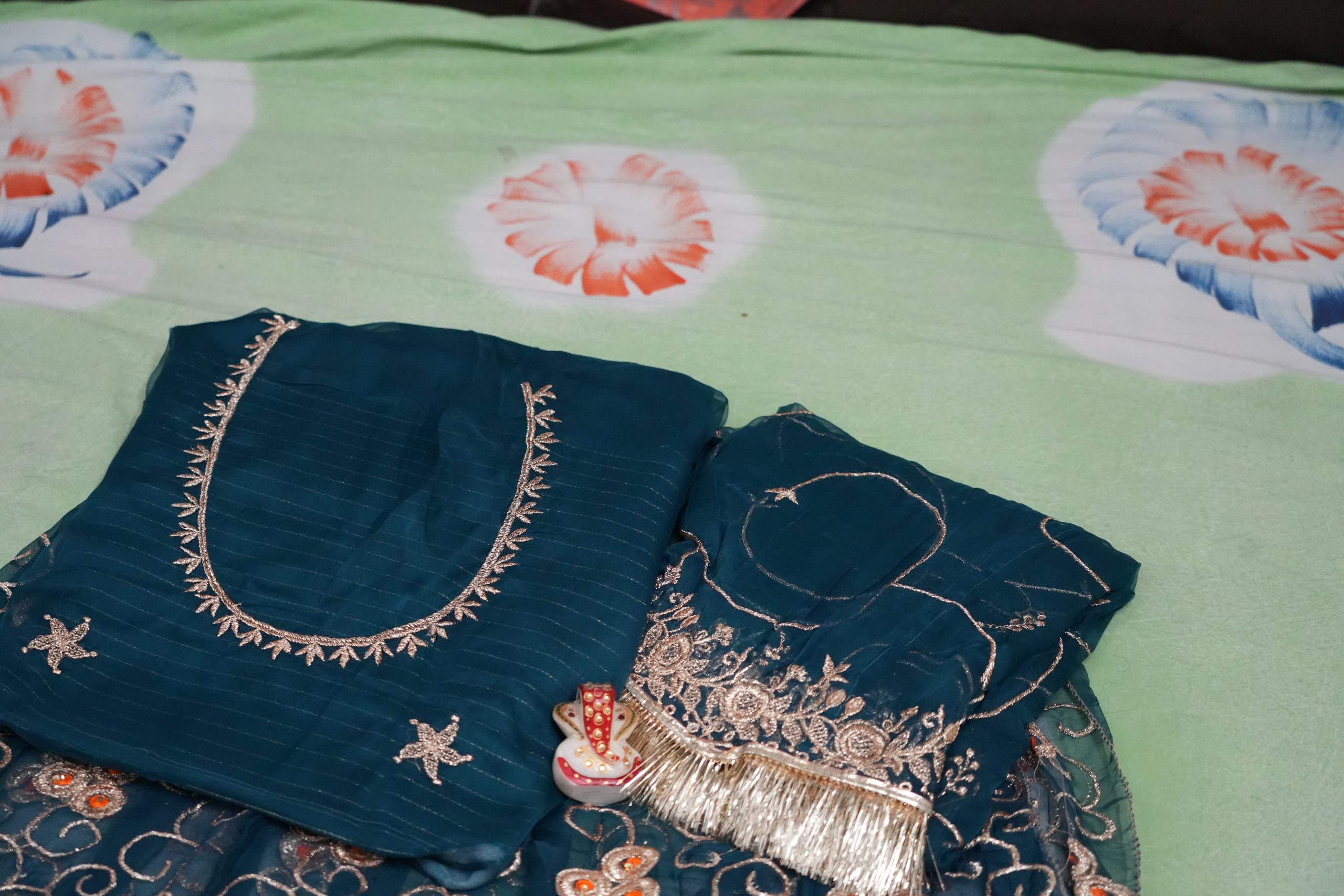 Peacock Blue Bember Satan poshak with 24 Kali Gher.(Ankita)