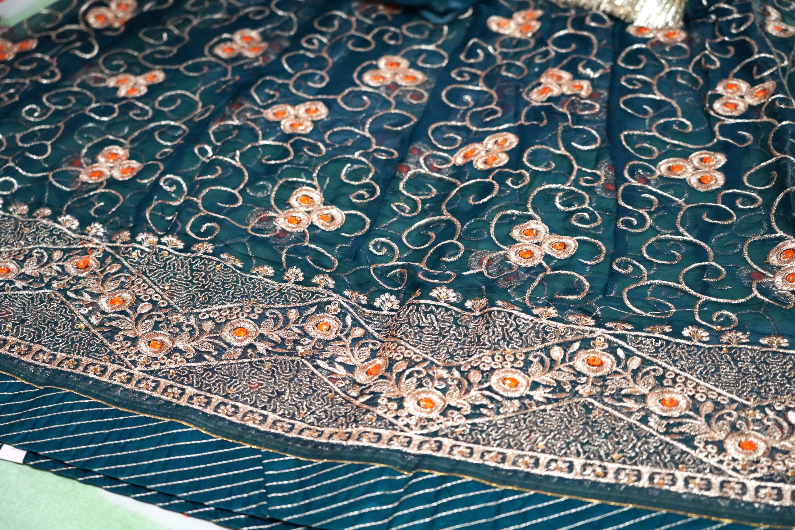 Peacock Blue Bember Satan poshak with 24 Kali Gher.(Ankita) - Image 3