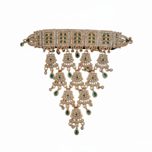 Gold Plated Necklace with Green Stones and Jhumar Style