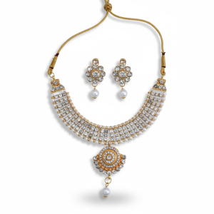 Gold Plated Stone Studded Necklace Set