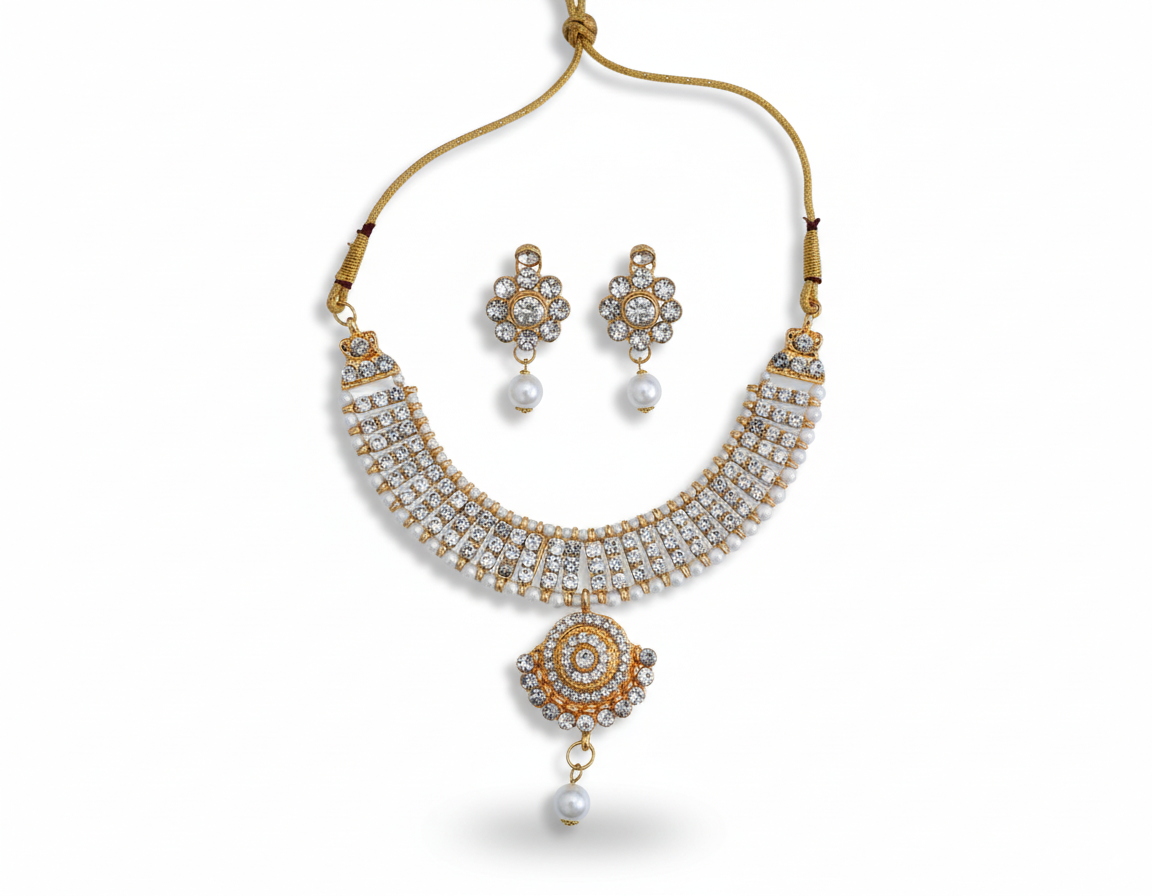 Gold Plated Stone Studded Necklace Set