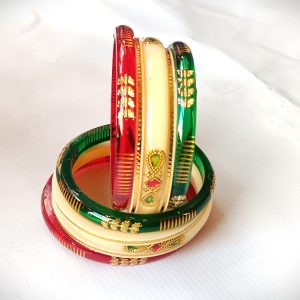 Tricolor Lehariya Bangles Set of 10 with Golden Work