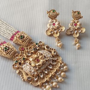 Rajasthani Pearl Beaded imitation Necklace Set with Earrings.