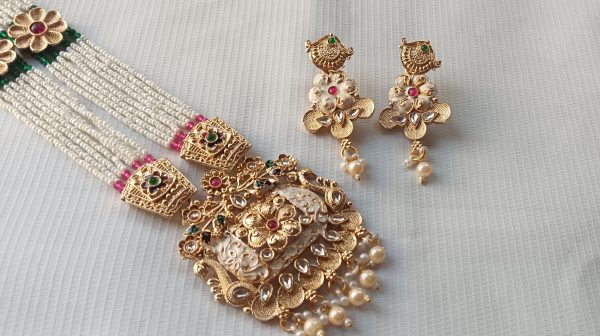 Rajasthani Pearl Beaded imitation Necklace Set with Earrings.