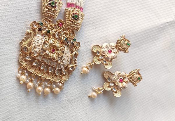 Rajasthani Pearl Beaded imitation Necklace Set with Earrings. - Image 2