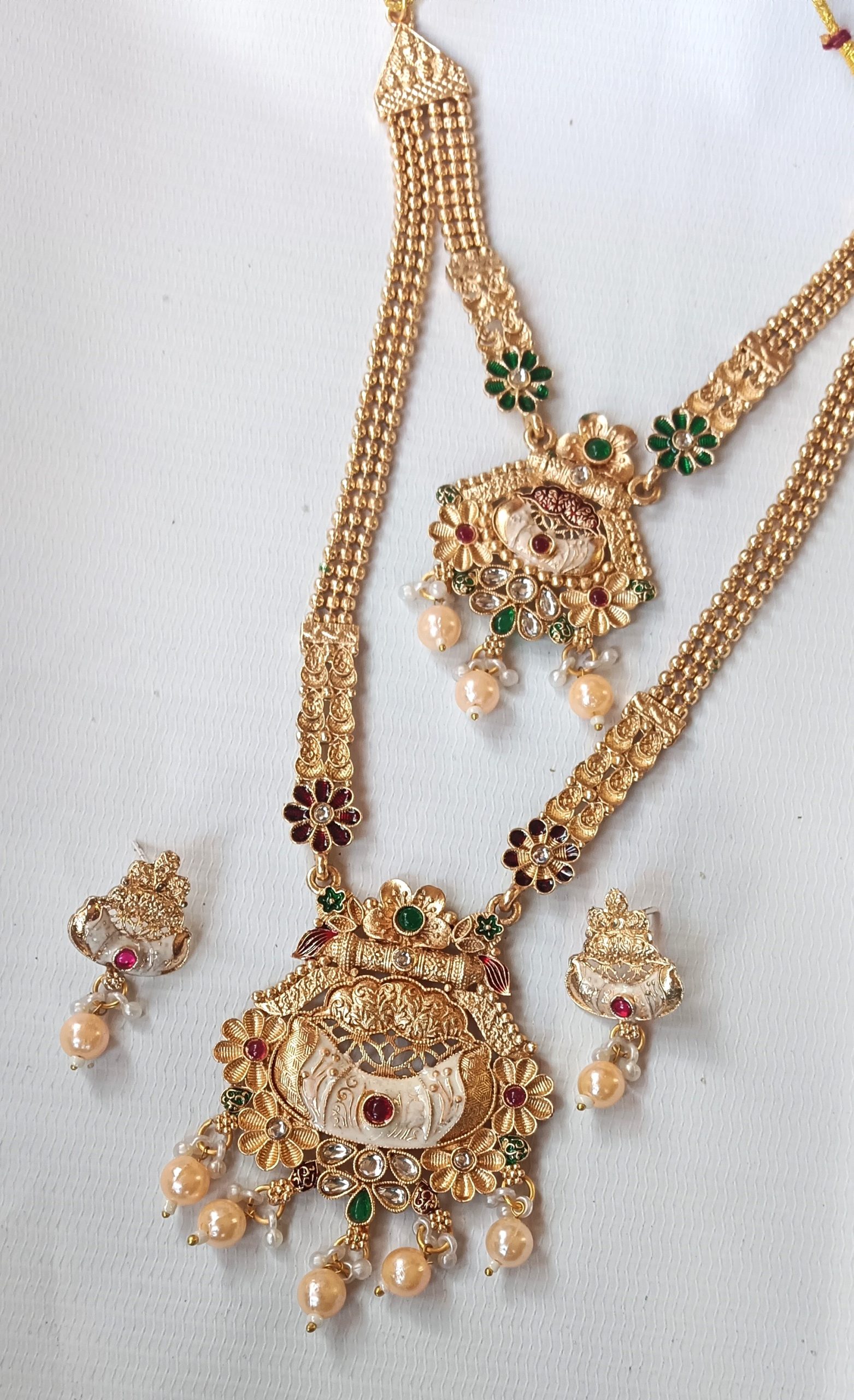 Royal Temple imitation Necklace Set with Pearl Drops with Earrings. - Image 2