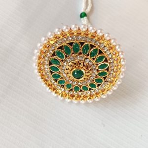 Rajasthani Gold-Plated imitation Maang Tikka with Green & White Stones.