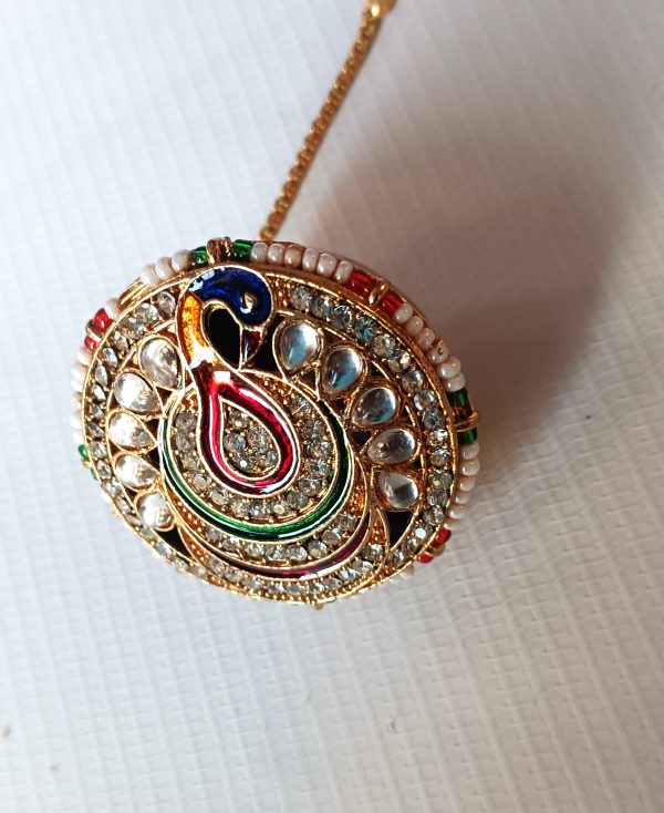 Rajasthani Peacock Borla imitation Maang Tikka – Gold Plated Kundan. - Image 2