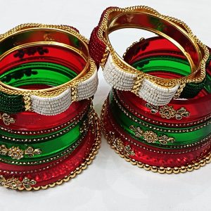 Red Green Rajputi Bangles with Heavy Bangadi.