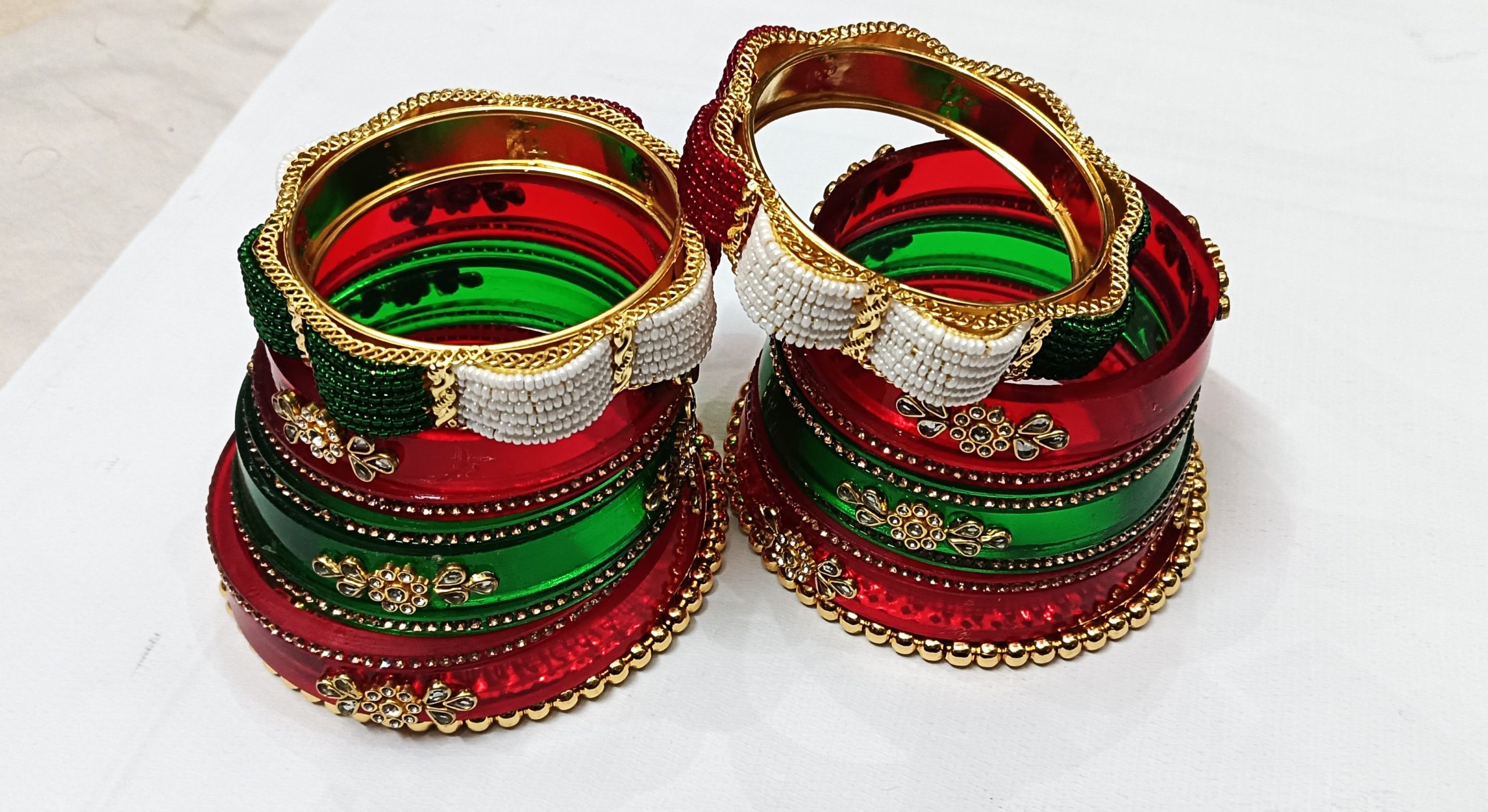 Red Green Rajputi Bangles with Heavy Bangadi.