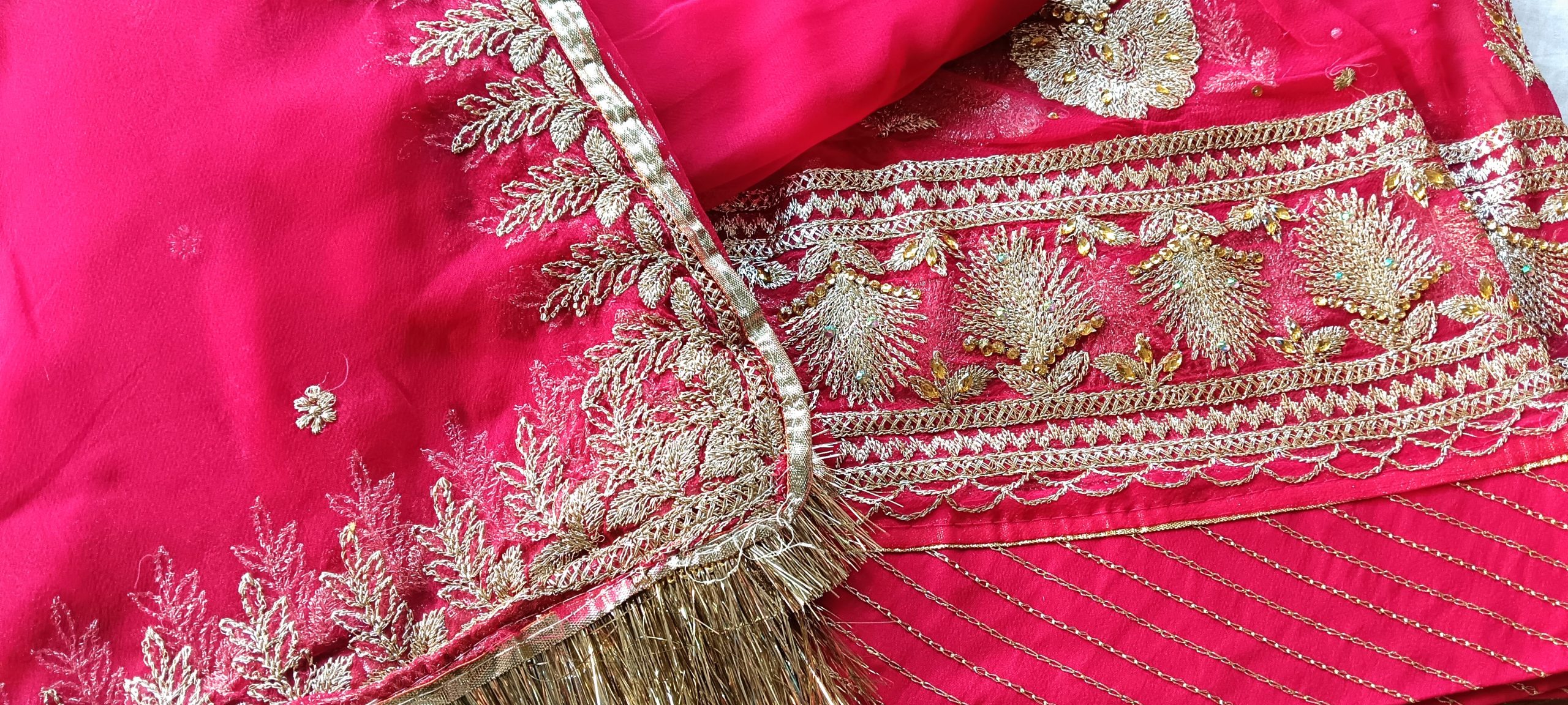Hot Pink poshak with Odhna Zari Work (Chapat) - Image 2