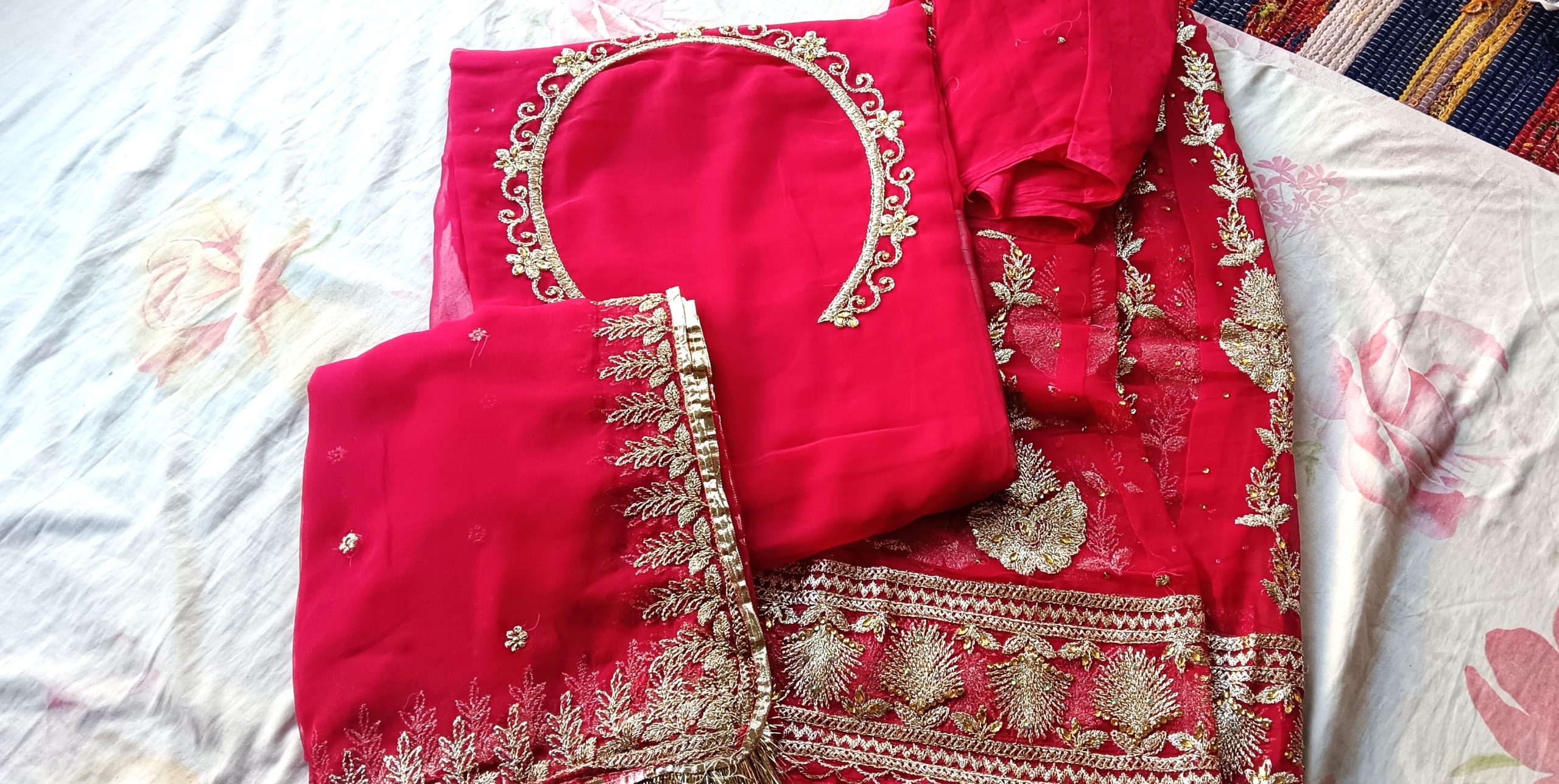 Hot Pink poshak with Odhna Zari Work (Chapat)