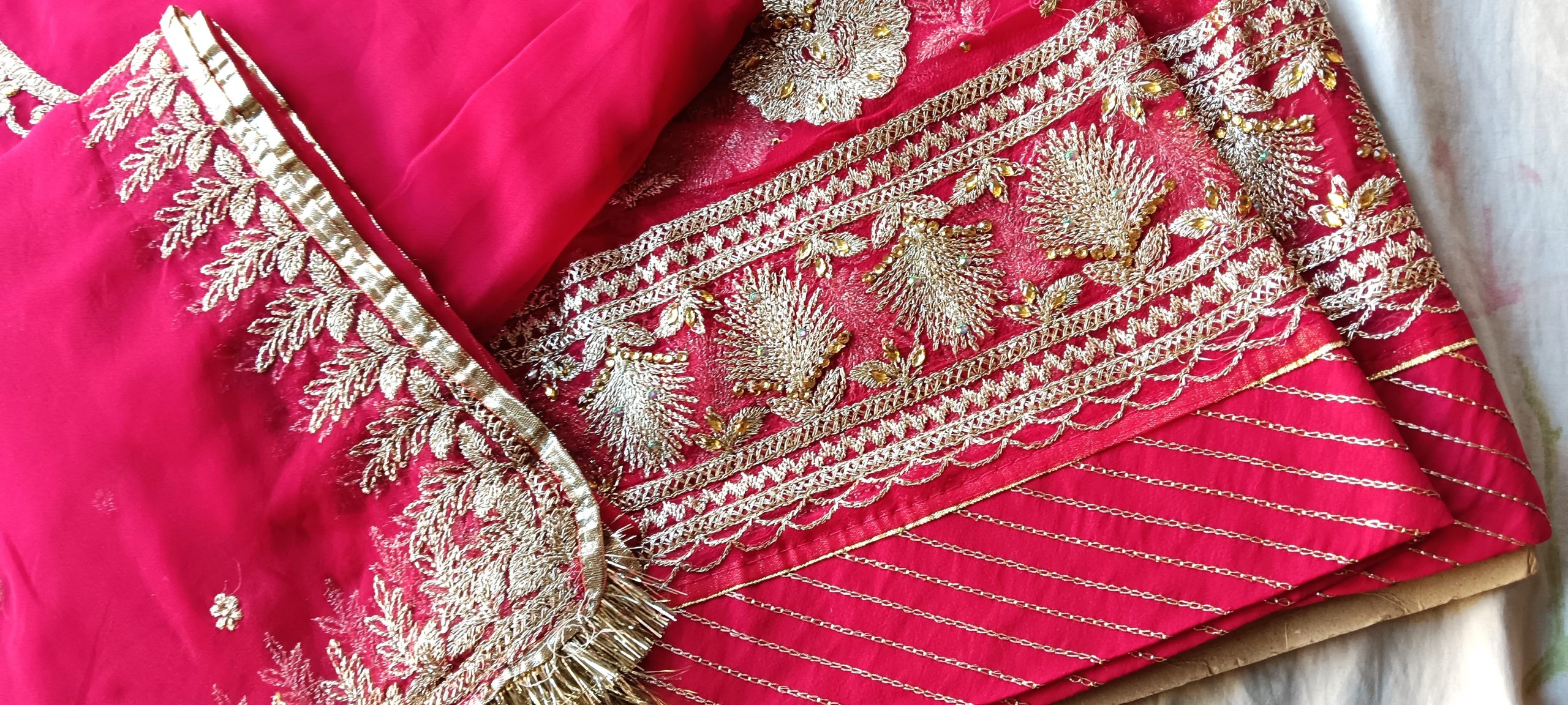 Hot Pink poshak with Odhna Zari Work (Chapat) - Image 5