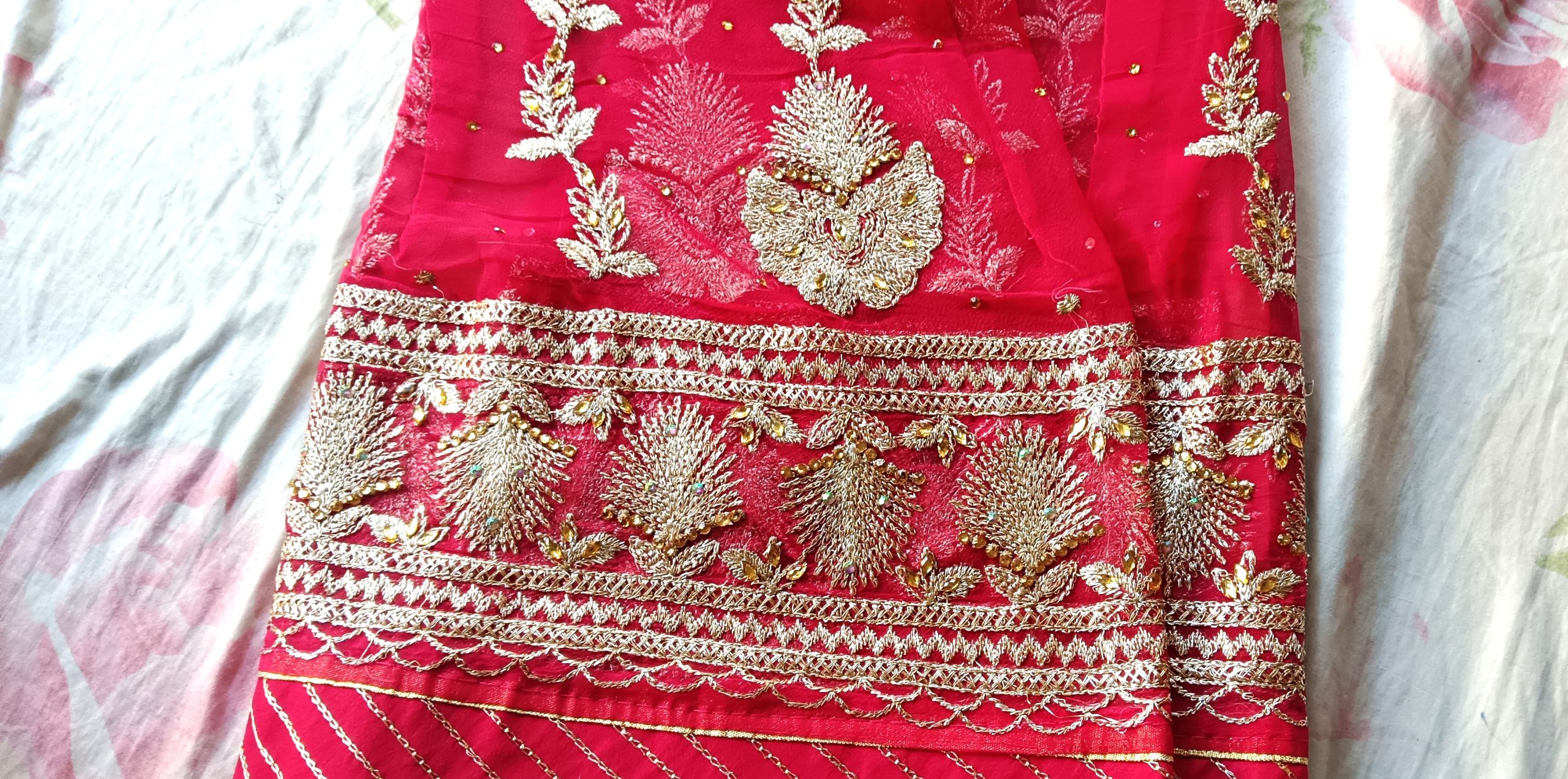 Hot Pink poshak with Odhna Zari Work (Chapat) - Image 4