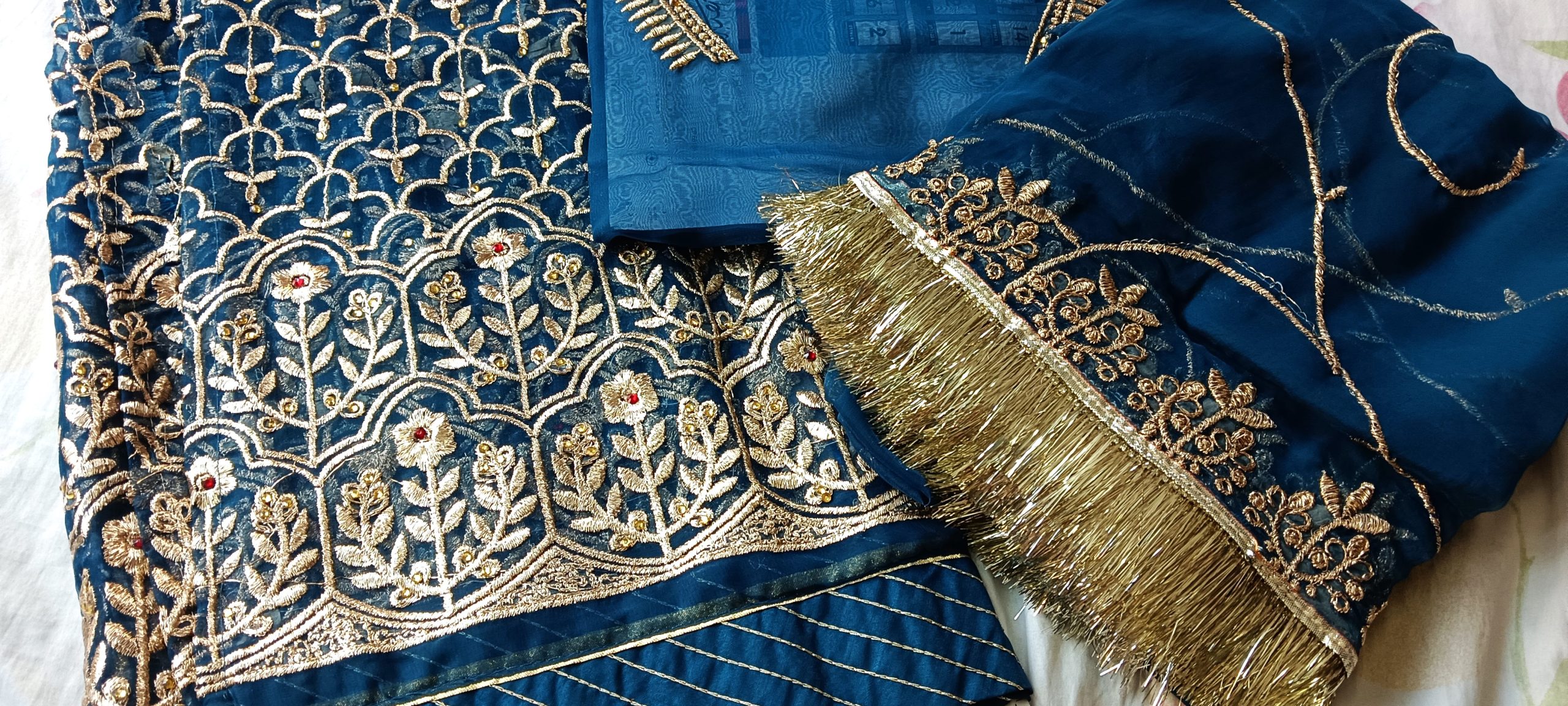 Peacock Blue Bember Satan poshak with 24 Kali Gher (Ankita) - Image 4