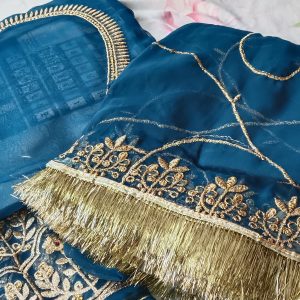 Peacock Blue Bember Satan poshak with 24 Kali Gher (Ankita)