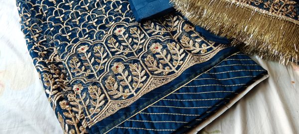 Peacock Blue Bember Satan poshak with 24 Kali Gher (Ankita) - Image 5