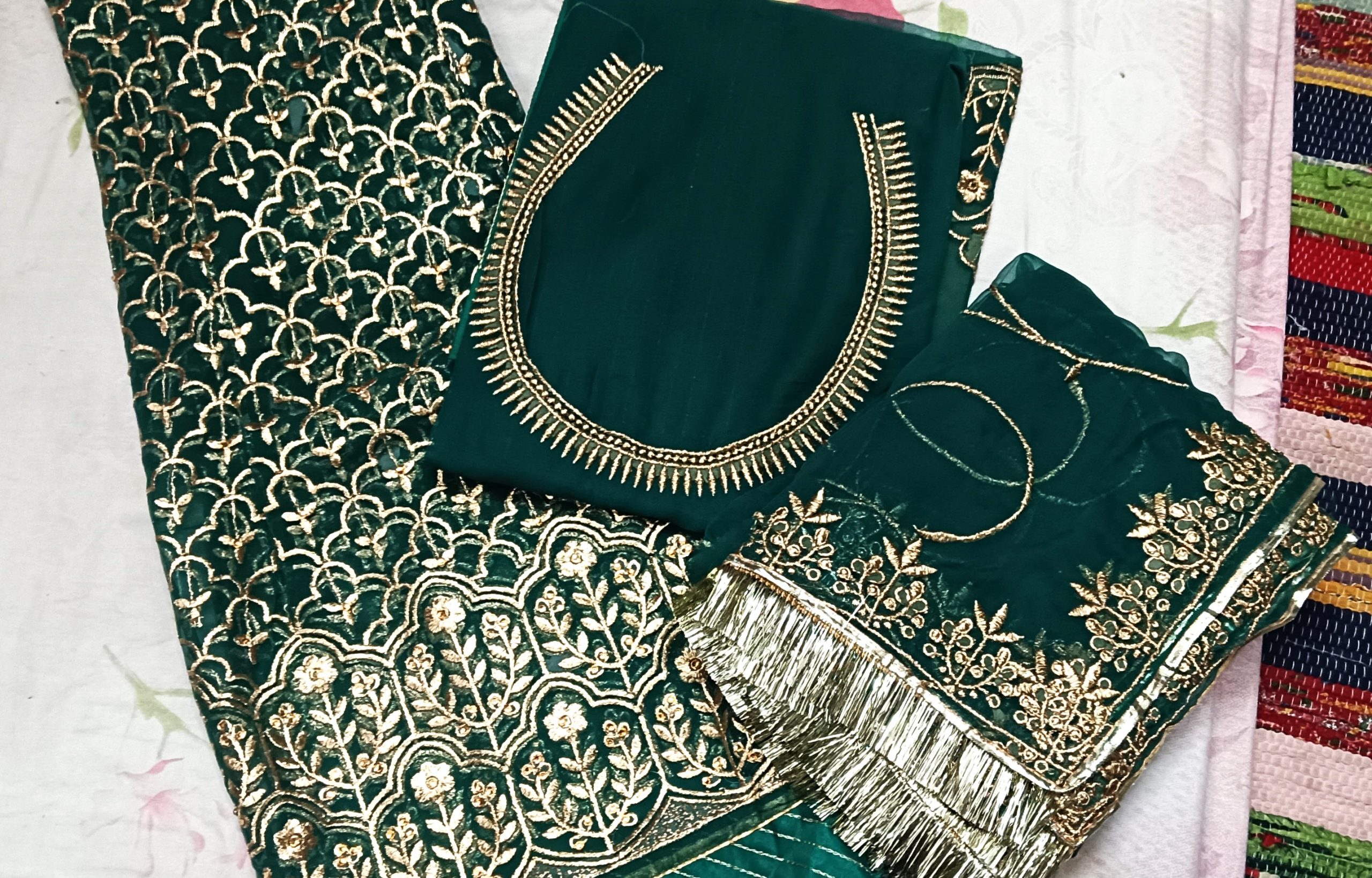 Dark Green Bember satan poshak with 24 kali Gher (Ankita)