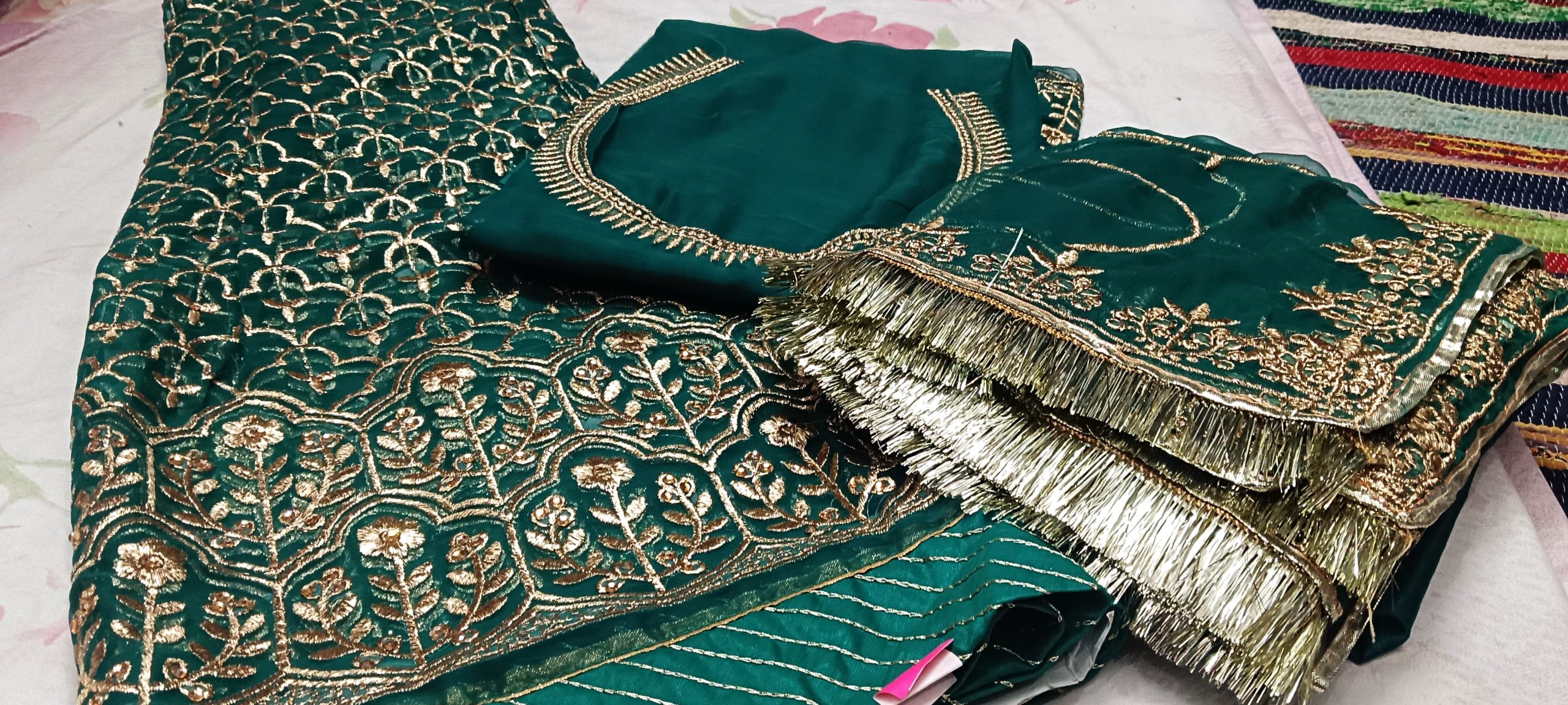 Dark Green Bember satan poshak with 24 kali Gher (Ankita) - Image 2