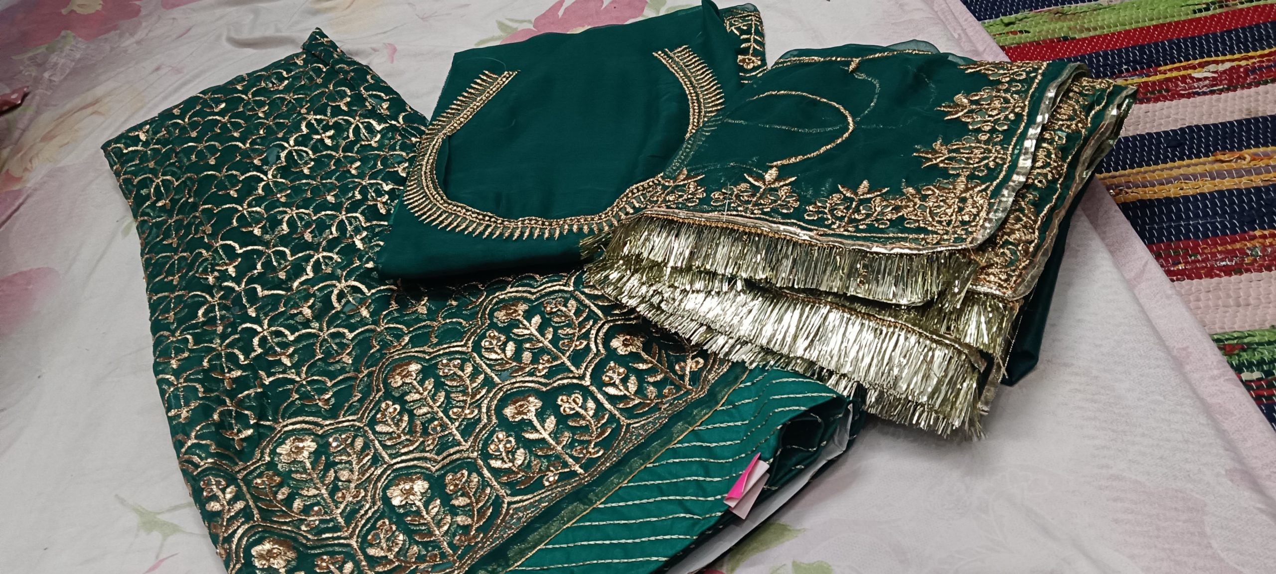 Dark Green Bember satan poshak with 24 kali Gher (Ankita) - Image 5