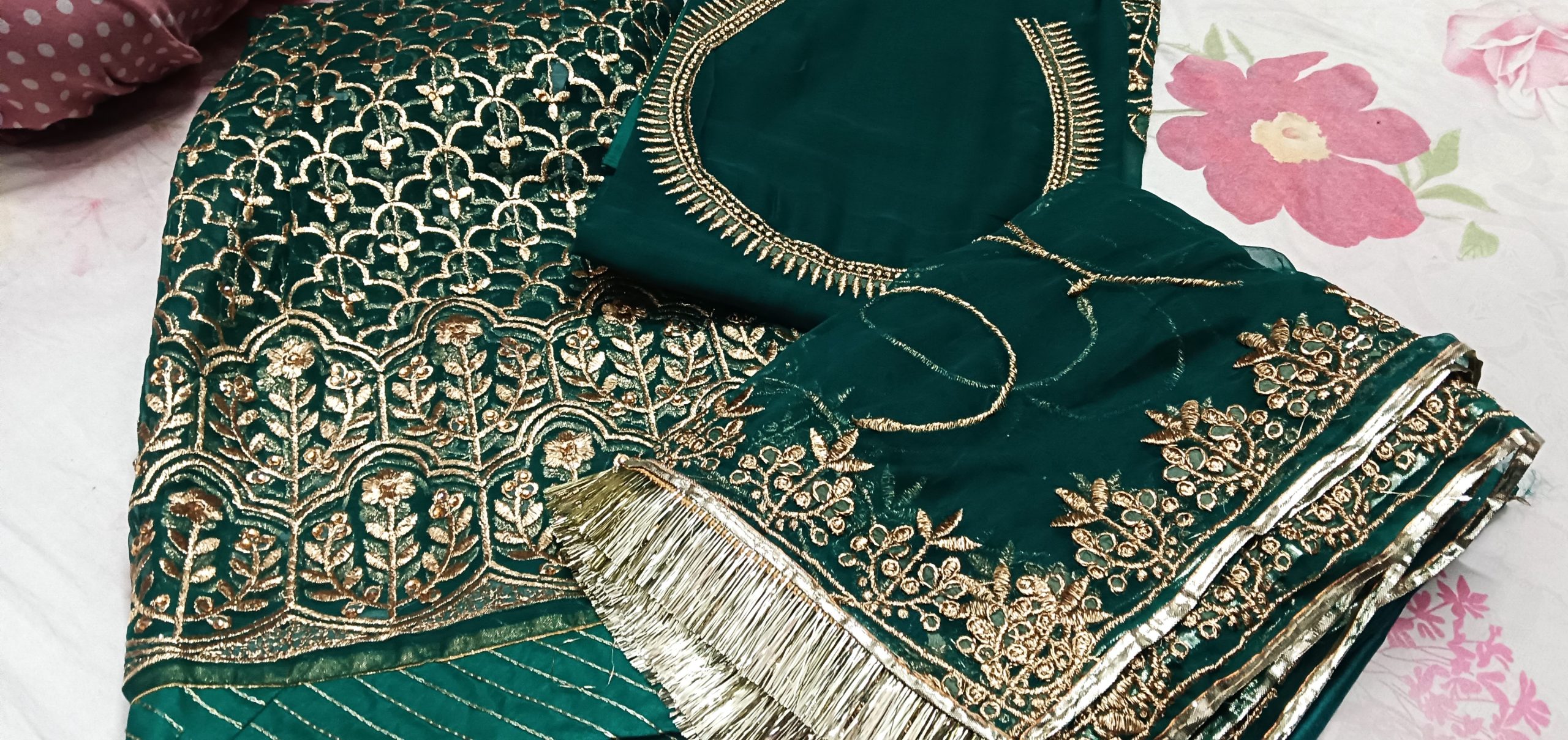 Dark Green Bember satan poshak with 24 kali Gher (Ankita) - Image 3