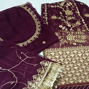 Wine colour Poshak with Odhna (Roshani)