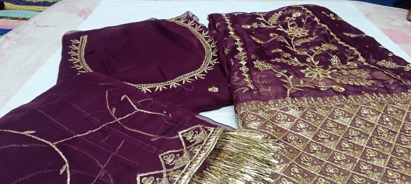 Wine colour Poshak with Odhna (Roshani) - Image 3