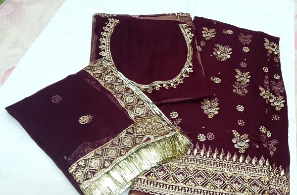 Wine colour Poshak with Odhna (Roshani)