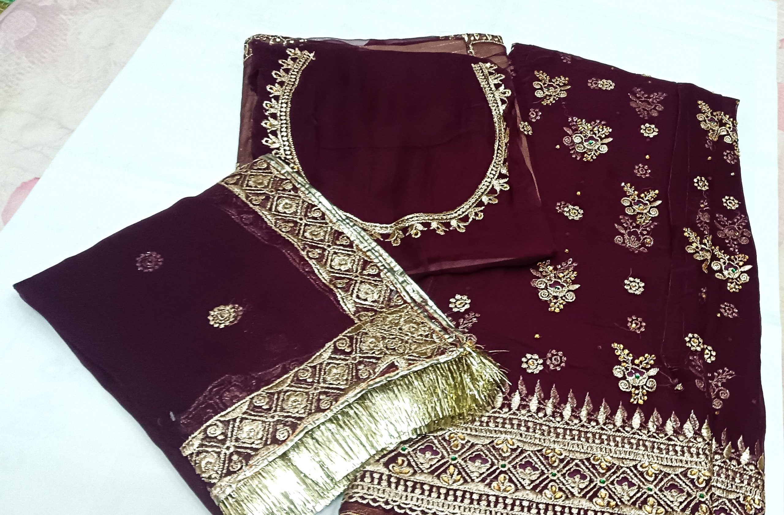 Wine colour Poshak with Odhna (Roshani)