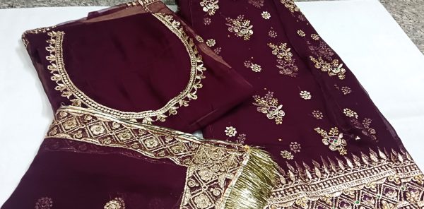 Wine colour Poshak with Odhna (Roshani) - Image 2