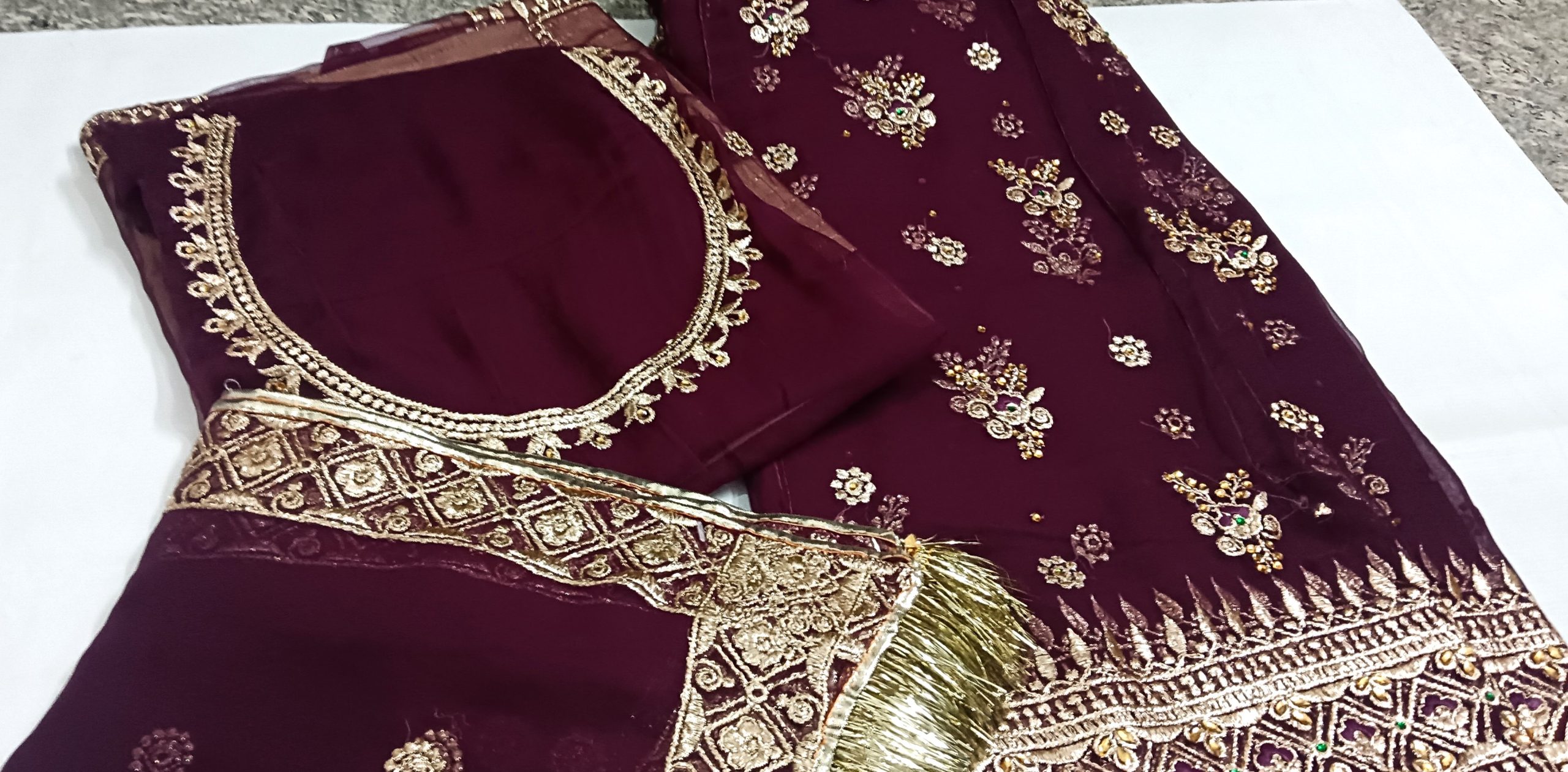Wine colour Poshak with Odhna (Roshani) - Image 2