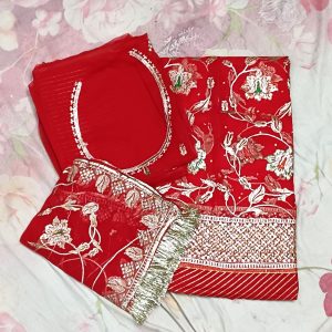 Cherry Red Poshak with Odhna (Shal)