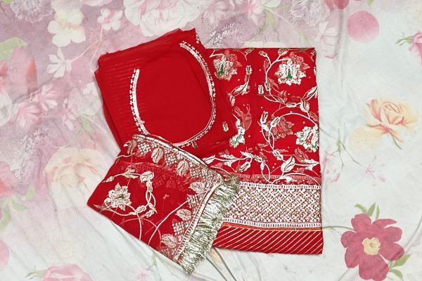 Cherry Red Poshak with Odhna (Shal)