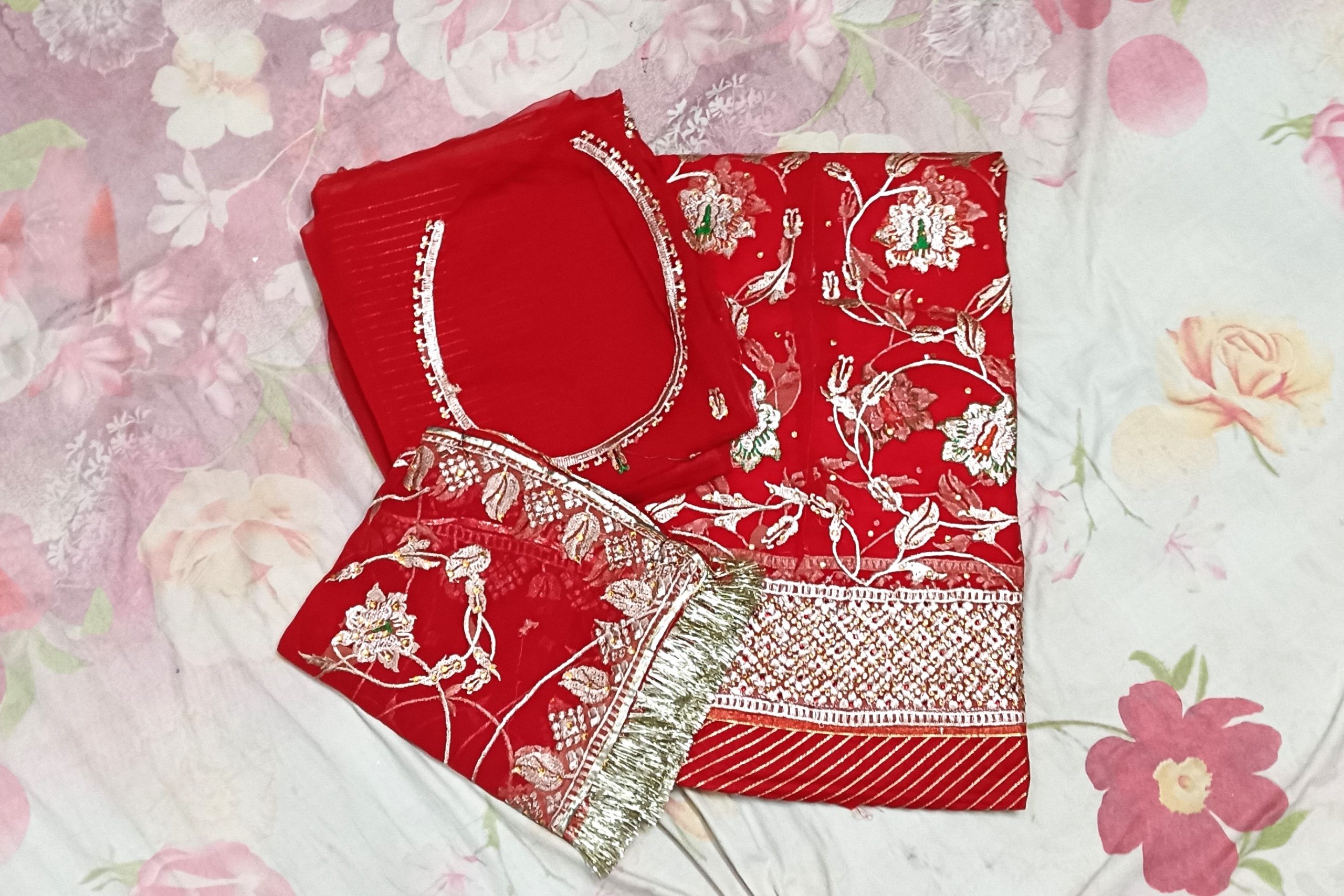 Cherry Red Poshak with Odhna (Shal)
