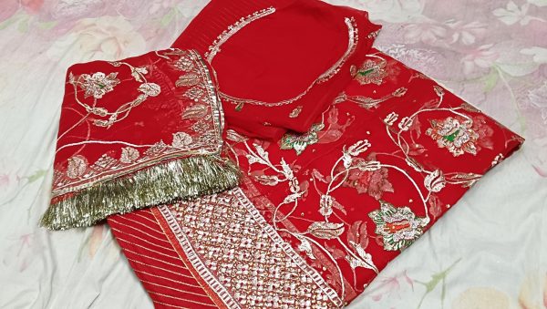 Cherry Red Poshak with Odhna (Shal) - Image 4
