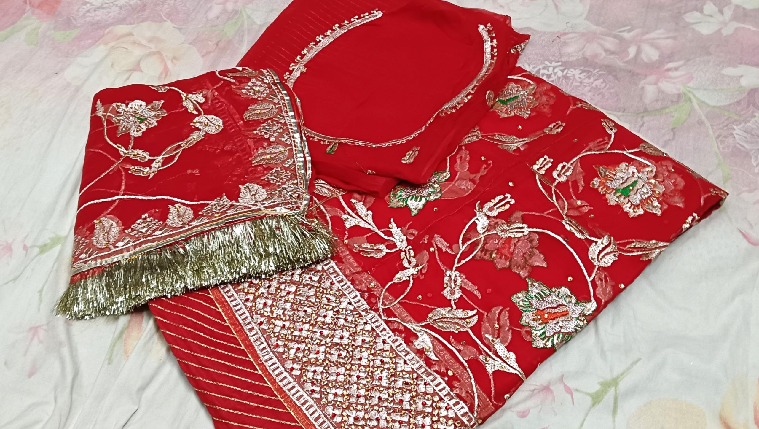 Cherry Red Poshak with Odhna (Shal) - Image 4