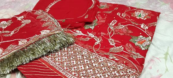 Cherry Red Poshak with Odhna (Shal) - Image 3