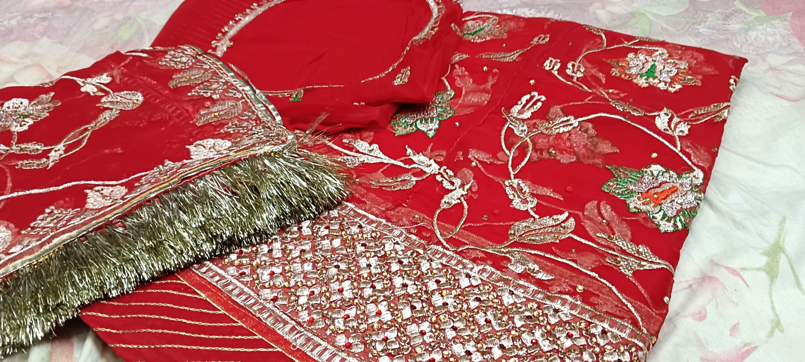 Cherry Red Poshak with Odhna (Shal) - Image 3