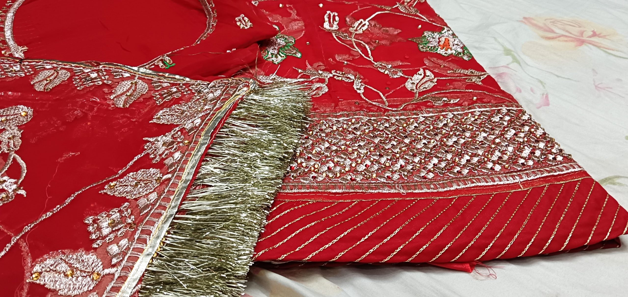 Cherry Red Poshak with Odhna (Shal) - Image 2