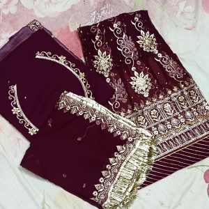Wine Colour Poshak with Odhna – Gota Patti & Zari Work (32 Kali)